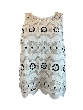 HD in Paris By Anthropologie White Eyelet Lace Sleeveless Top with Black Accent